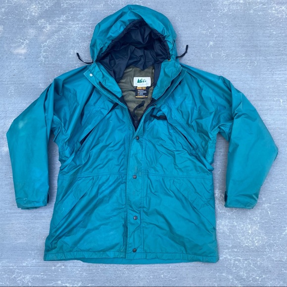 REI Jackets & Coats Rei Goretex Mens Extra Large Hooded Teal Blue